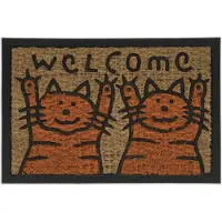 Relaxdays deurmat katten - opschrift 'welcome' - 60 x 40 cm - kokos - rubber - binnen en buiten - oranje-natuur