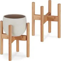 Relaxdays plantenstandaard - set van 2 - bamboe - potten tot 32 cm Ø - verstelbaar - stapelbaar