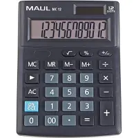 MAUL Bureaurekenmachine MC12, 12 cijfers, ergonomisch, werkt op zonne-energie en batterij, B 103 x D 137 x H 31 mm, zwart