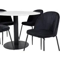 Ebuy24 EstelleØ106WHBL eethoek eetkamertafel wit, marmer en 4 Wrinkles eetkamerstal velours zwart.