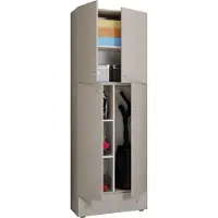VCM Houten bezemkast | 6 vakken | Afmetingen: H. 200 x B. 70 x D. 39 cm | Huishoudelijke kast | Multifunctionele kast | Extra lade - Lona