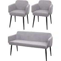 Mendler Eetkamerset -L13, set van 2 stoelen + bankje Eetkamerset, stof/textiel ~ grijs