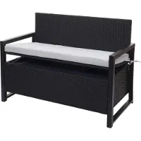 Mendler Poly-rattan 2-zitsbank -F39, tuinbank kistbank, opbergvak zitkussens ~ antraciet, grijze kussens