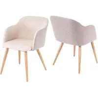Mendler Set van 2 eetkamerstoelen -D71, keukenstoel, retro design, armleuningen van stof/textiel ~ crème-beige