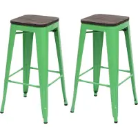 MCW Set van 2 barkrukken -A73 incl. houten zitting, barkruk tegenkruk, metaal industrieel ontwerp stapelbaar ~ groen