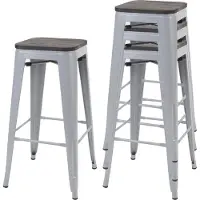MCW Set van 4 barkrukken -A73 incl. houten zitting, barkruk tegenkruk, metaal industrieel ontwerp stapelbaar ~ grijs