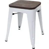 MCW Kruk -A73 incl. houten zitting, metalen kruk zitting kruk, metaal industrieel ontwerp stapelbaar ~ wit