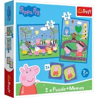 Trefl 93331 Puzzel 2-in-1 + Memory Peppa Pig - 34+48 stukjes, 2x12 memorykaarten