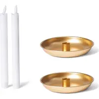 Novaliv Set van 2 kaarsenhouders 13 cm metaal ronde tafelkaarsen mat goud kaarsenstok kaarsenbord decoratieve schaal kerst scandinavisch chique kaarsenhouder adventskrans kerstdecoratie kaarsenhouder
