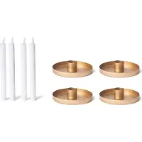 Novaliv 4x kaarsenhouders 6cm metalen taps toelopende kaarsen tafelkaarsen goud met LED-kaarsen echte wax premium taps toelopende kaarsen vlamloos elektrisch Adventskrans kaarsenhouder Kersttafeldecoratie