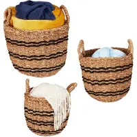 Relaxdays opbergmand zeegras - 3-delige set - met hengsel - mand badkamer - gevlochten