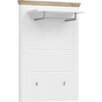 Hioshop Michigan kapstok 1 plank, 1 ophangstang, 2 haken mat wit,eik decor,wit.
