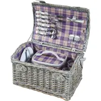 Casa.pro Picknickmand Folldal voor 2 personen incl. inhoud 40x28x25 cm grijs paars en beige