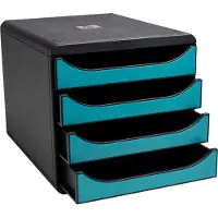 Exacompta Big Box Skandi Pacific blauw, 4 open laden A4/A4+, geruisloos, veiligheidsstop, stapelbaar, Blaue Engel