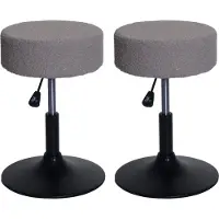 MCW Set van 2 krukken -C22, kruk make-up kruk, in hoogte verstelbaar draaibaar Ø 37cm stof bouclé (450g/m²) ~ taupe