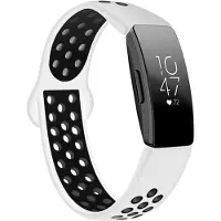 Strap-it Siliconen Smartwatch bandje - Geschikt voor Fitbit Inspire sport band - wit/zwart - Horlogeband / Polsband / Armband - Maat: Maat S