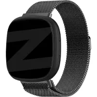 Bandz Milanese loop band geschikt voor Fitbit Versa 3 / Sense - Hoogwaardig gevlochten stalen materiaal smartwatch bandje - Milanees bandje met magneetsluiting - zwart gevlochten stalen bandje