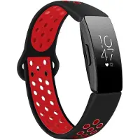 Strap-it Siliconen Smartwatch bandje - Geschikt voor Fitbit Inspire sport band - zwart / rood - Horlogeband / Polsband / Armband - Maat: Maat L