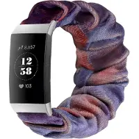Strap-it Activity tracker bandje - Scrunchie nylon bandje - geschikt voor Fitbit Charge 3 / Fitbit Charge 4 - blauw/roze
