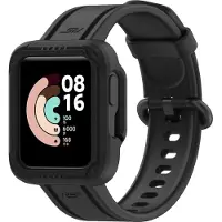 Strap-it Siliconen Smartwatch bandje - Geschikt voor Xiaomi Mi Watch Lite siliconen bandje met frame - zwart - Horlogeband / Polsband / Armband