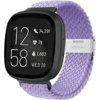 Strap-it Smartwatch bandje - Verstelbaar gevlochten nylon bandje - geschikt voor Fitbit Versa 3 / Fitbit Sense - lichtpaars