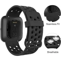 Strap-it Siliconen Smartwatch bandje - Geschikt voor Fitbit Versa / Versa 2 siliconen bandje met gaatjes - zwart - Horlogeband / Polsband / Armband - Maat: Maat S