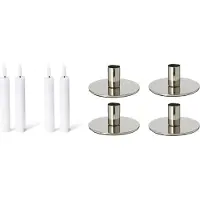 Novaliv Set van 4 zilveren kaarsenhouders Kerstdecoratie kaarsenhouder 10x5cm metaal met LED-kaarsen vlamloze echte waskaarsen premium Adventskrans Kerst scandinavische chique tafelkaarsen