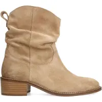 Manfield Beige suède enkellaarsjes met hak | Maat 38