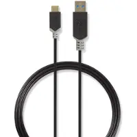 Ginza.se USB-kabel | USB 3.2 Gen 1 | USB-A stekker | USB-C stekker | 5 Gbps | Verguld | 1,00 m | Rond | PVC | Antraciet | Verpakking met kijkvenster