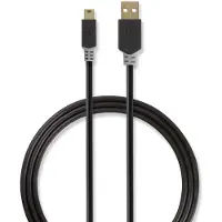 Nedis USB Mini B naar USB-A kabel - USB2.0 - tot 2A / zwart - 2 meter