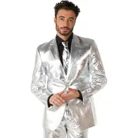 Opposuits Shiny Silver Kostuum | Zilver | Maat 46