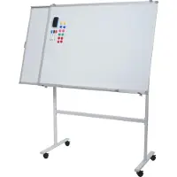 MCW Whiteboard -C85b, met uitschuifbaar bord magneetbord memobord prikbord, verrijdbaar oprolbaar incl. accessoires, 167x186cm