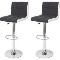 MCW Set van 2 barkrukken -G87, barkruk barstoel, in hoogte verstelbaar ~ stof/textiel donkergrijs + kunstleer wit, voet chroom
