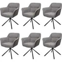 Mendler Set van 6 eetkamerstoelen -K33, keukenstoel Stoel, draaibare autostand, stof MVG ~ kunstleer, grijs-donkergrijs