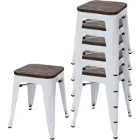 MCW Set van 6 krukken -A73 incl. houten zitting, metalen kruk, stapelbaar ~ wit