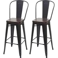 Mendler Set van 2 barkrukken -H10c, barkruk keukenkruk, metaal imitatieleer Chesterfield Industriële gastronomie ~ zwart-bruin