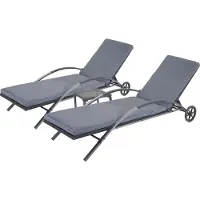 MCW Set van 2 ligstoelen -E27, tuinligstoel, poly rotan ~ zwarte kussens donkergrijs