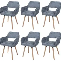 MCW Set van 6 eetkamerstoelen -A50 II, keukenstoel gestoffeerde stoel, hout stof/textiel chenille (465 g/m²) MVG ~ donkergrijs