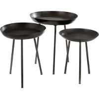 J-Line Set of 3 sidetables tray round metal matte dark grey