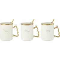 Jline Mok xmas keramiek wit/goud assortiment van 3