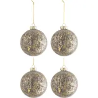 Jline Doos van 4 kerstballen fluweel glas antiek grijs/goud medium