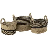 J-Line Set of 3 baskets aline raffia black/natural