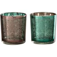 J-Line Theelichthouder oosters glas azuur/koper small assortiment van 2