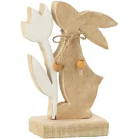 J-Line Konijn met bloem hout wit small
