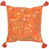 J-Line kussen vierkant bloemen+kwastjes fluweel 50x50x15cm