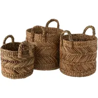 J-Line Set of 3 baskets braided raffia natural