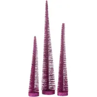 J-Line Doos met 3 kerstboom decoratief glitter plastiek fuchsia