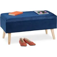 Relaxdays zitbank met opbergruimte - 40 l - houten poten - met deksel - halbank - donkerblauw