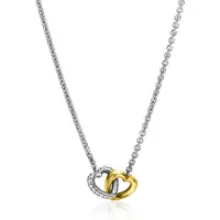 Zinzi zilveren collier bicolor schakel met twee harten verbonden 42-45cm ZIC2276