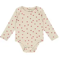A Tiny Story romper met hartjesprint ecru/rood Meisjes Stretchkatoen Ronde hals - maat 50